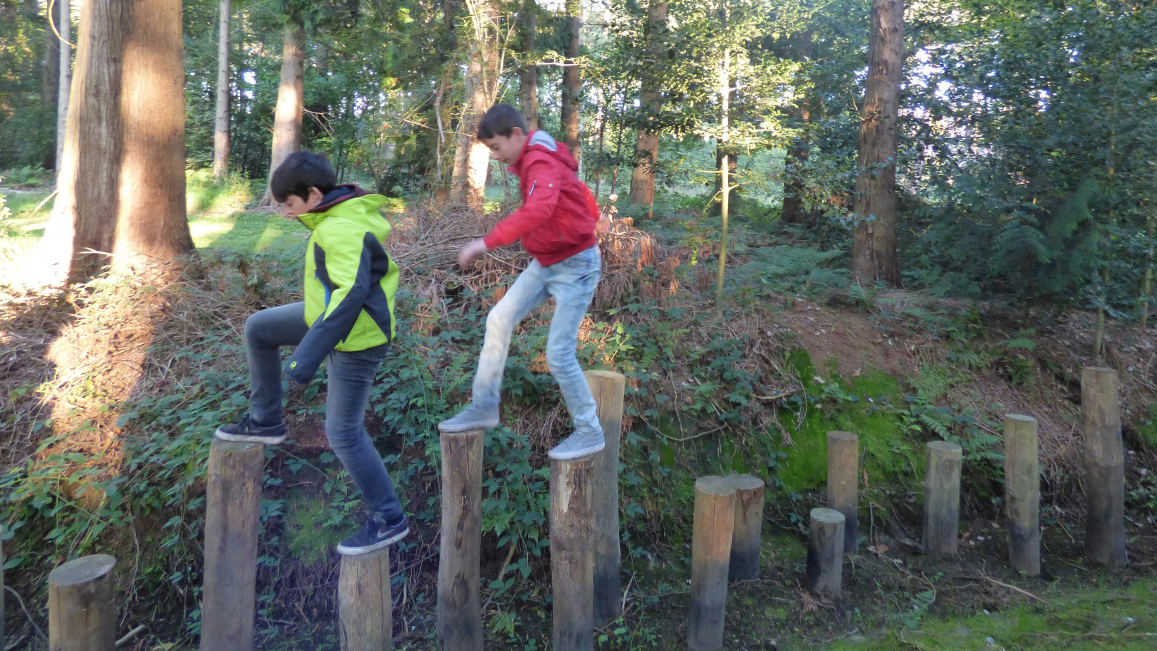 kinderen lopen op palen