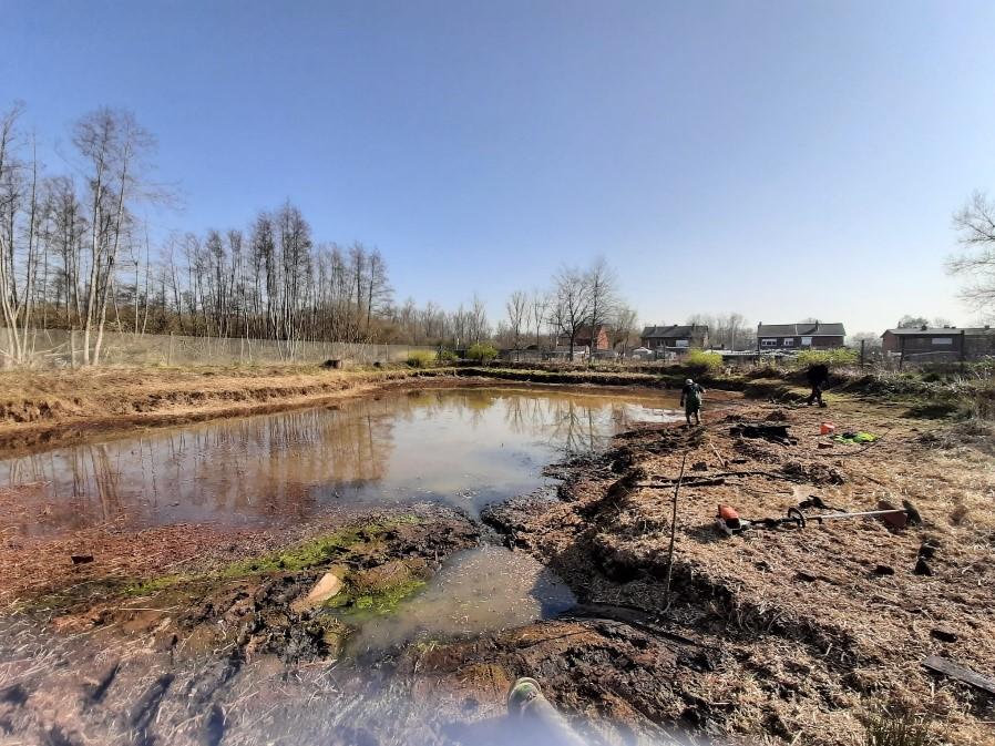 Bruin water door het pompen en de werken aan de kweekvijver