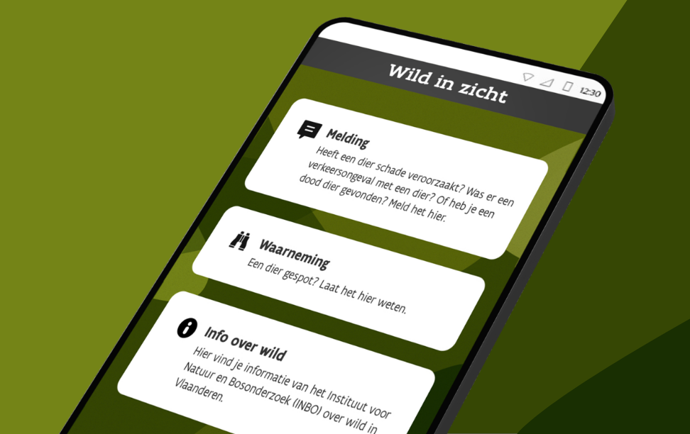 Grafisch design van een smartphone met de app Wild in Zicht open
