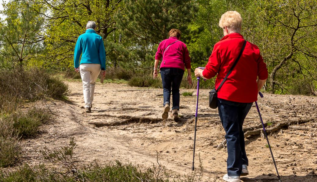 nordic walking op een zandweg
